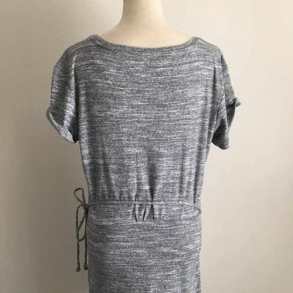 MAEVE Anthropologie Marled Gray Faux Wrap Overlay Front Cuffed Sleeve Dress - Picture 11 of 11